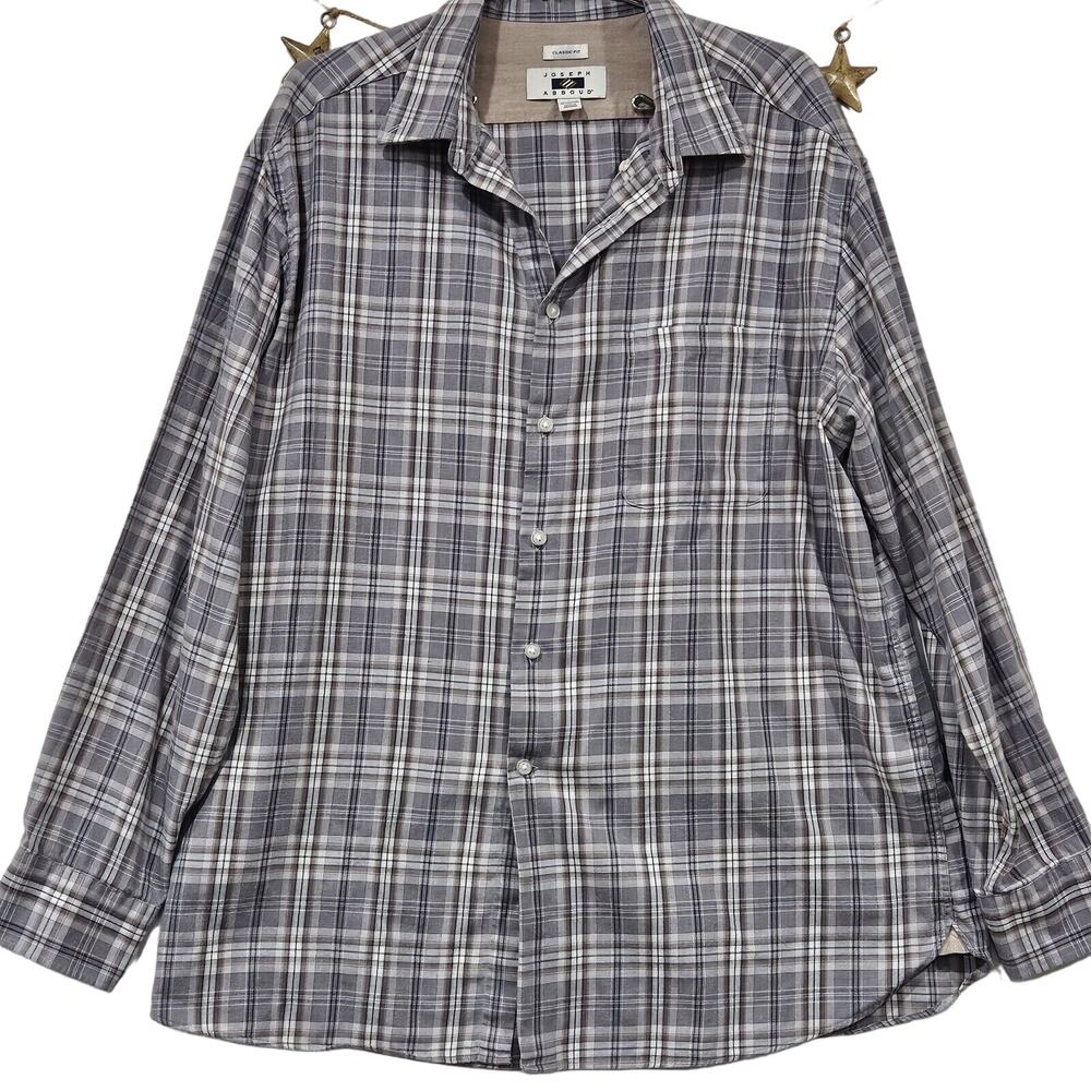 Joseph Abboud Cashmere Blend Button Up Classic Fit Careerwear Plaid Shirt Large